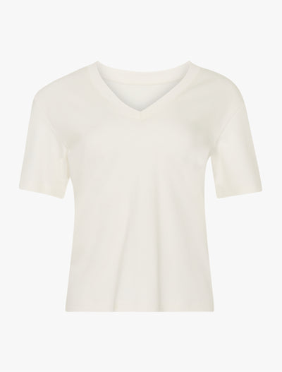 Compact Cotton V Neck T-shirt in Off White