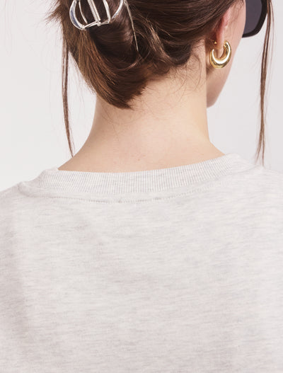 Compact Cotton Boyfriend Long Sleeve T-Shirt in Light Grey Marl