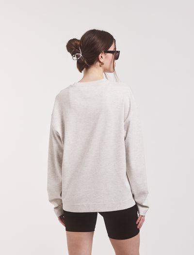 Compact Cotton Boyfriend Long Sleeve T-Shirt in Light Grey Marl