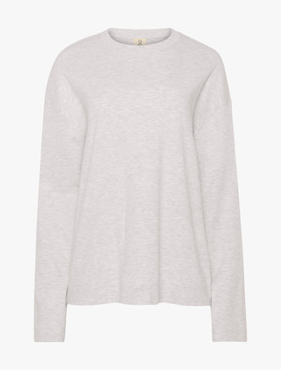 Compact Cotton Boyfriend Long Sleeve T-Shirt in Light Grey Marl