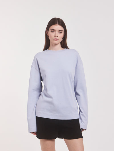 Compact Cotton Boyfriend Long Sleeve T-Shirt in Sky