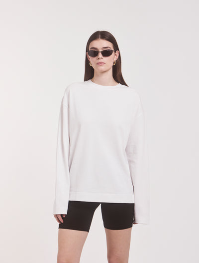 Compact Cotton Boyfriend Long Sleeve T-Shirt in White