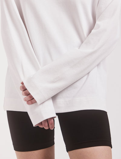 Compact Cotton Boyfriend Long Sleeve T-Shirt in White
