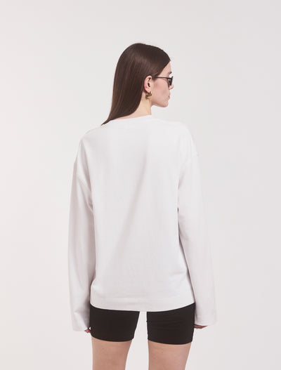 Compact Cotton Boyfriend Long Sleeve T-Shirt in White