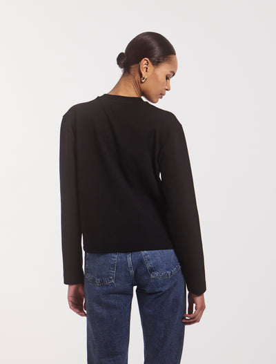 Compact Cotton Long Sleeve T-Shirt in Black
