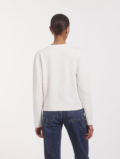 Compact Cotton Long Sleeve T-Shirt in Off White