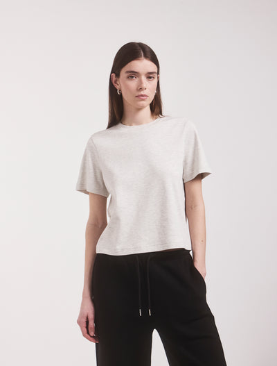 Compact Cotton Boxy T-Shirt in Light Grey Marl