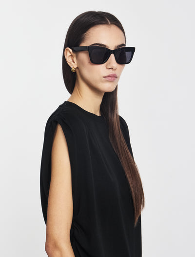 Kaia Pleated Tank Top in Black