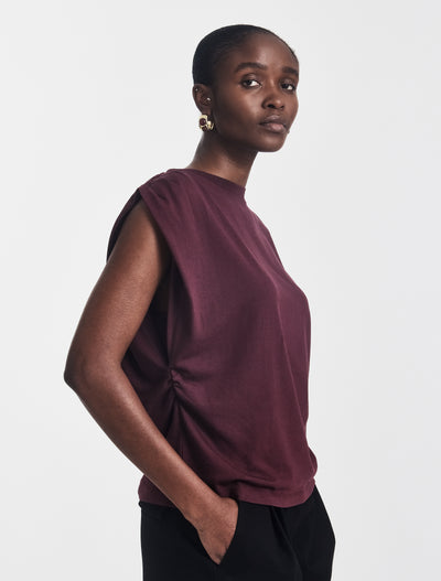 Kaia Pleated Tank Top in Merlot