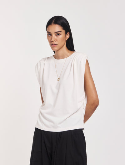 Kaia Pleated Tank Top In Off White
