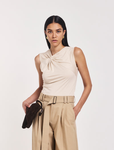 Sadie Twist Shoulder Top In Enoki Mushroom
