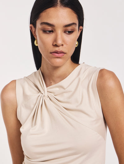 Sadie Twist Shoulder Top In Enoki Mushroom