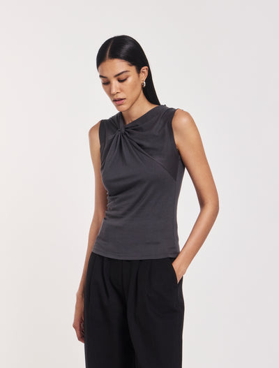 Sadie Twist Shoulder Top In Magnet