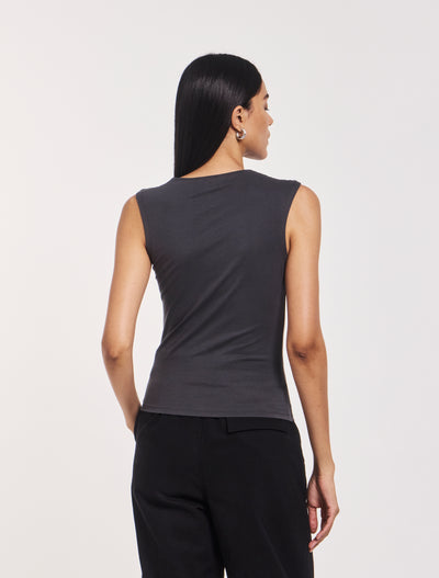 Sadie Twist Shoulder Top In Magnet