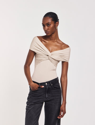 Laila Twist Front Bodysuit in Enoki Mushroom