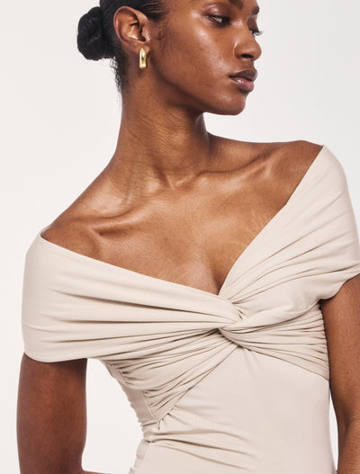 Laila Twist Front Bodysuit in Enoki Mushroom