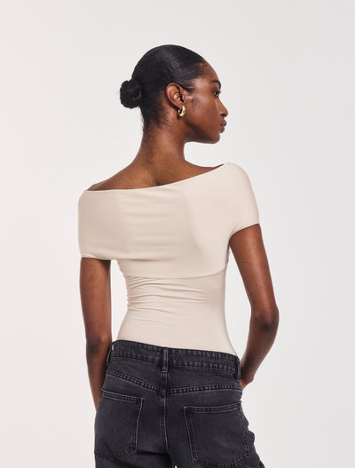 Laila Twist Front Bodysuit in Enoki Mushroom