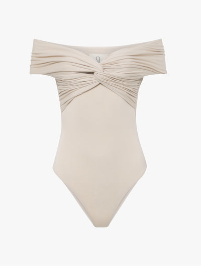 Laila Twist Front Bodysuit in Enoki Mushroom