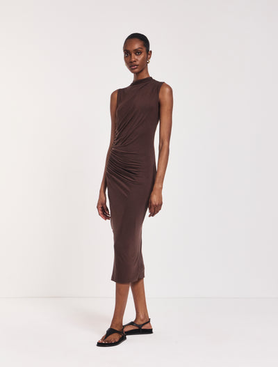 Draped Midi Dress in Bracken