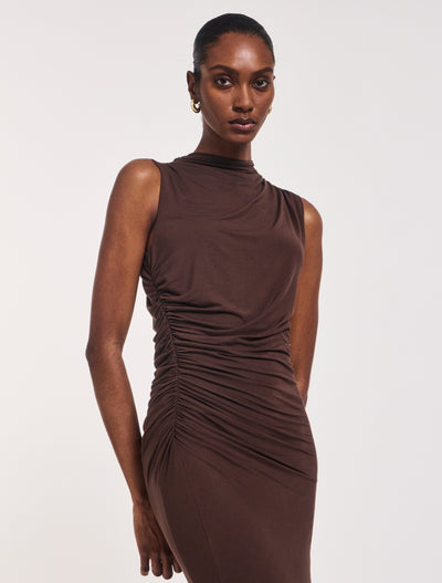 Draped Midi Dress in Bracken