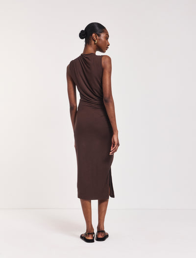 Draped Midi Dress in Bracken