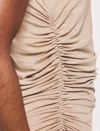 Draped Midi Dress in Taupe