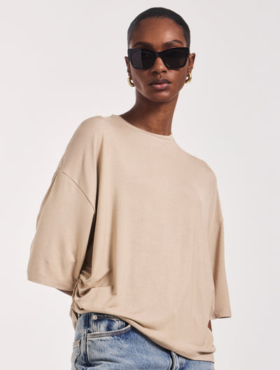 Aria Ruched Tee in Taupe