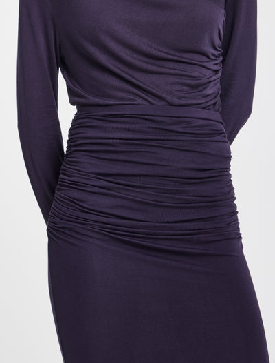 Leah Ruched Maxi Skirt in Aubergine