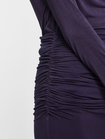 Leah Ruched Maxi Skirt in Aubergine