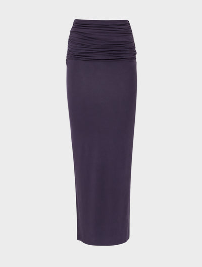 Leah Ruched Maxi Skirt in Aubergine