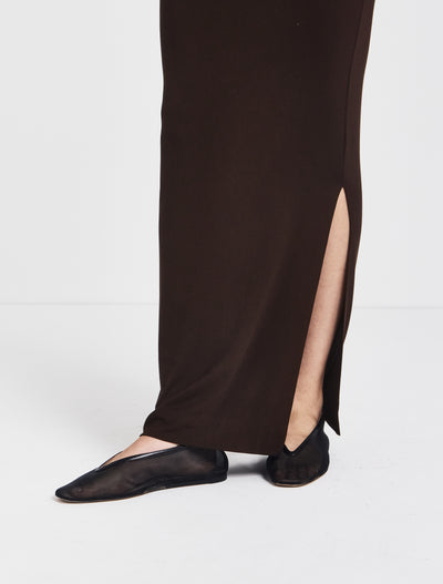 Leah Ruched Maxi Skirt in Bitter Chocolate