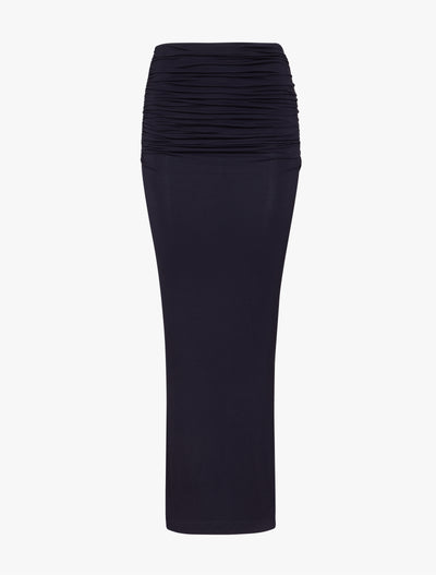 Leah Ruched Maxi Skirt in Darkest Navy