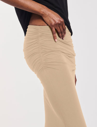 Leah Ruched Maxi Skirt in Taupe