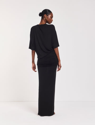 Leah Ruched Maxi Skirt in Black