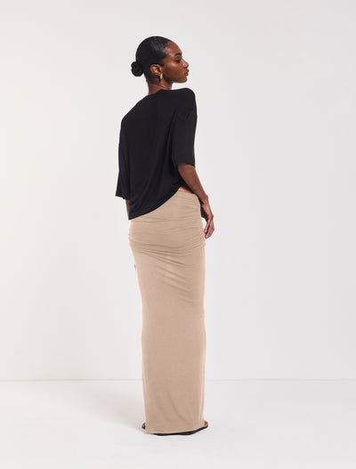 Leah Ruched Maxi Skirt in Taupe
