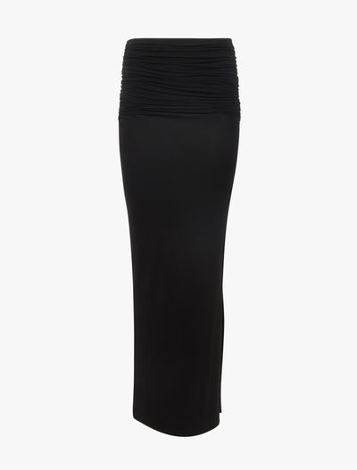 Leah Ruched Maxi Skirt in Black
