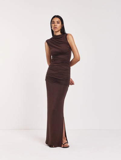 Leah Ruched Maxi Skirt in Bracken