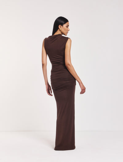Leah Ruched Maxi Skirt in Bracken