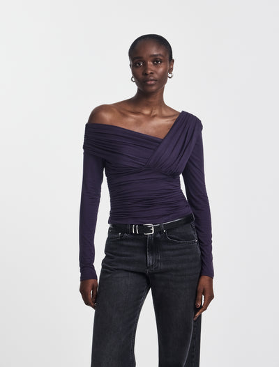 Corey Ruched Long Sleeve Top in Aubergine