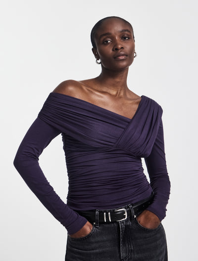 Corey Ruched Long Sleeve Top in Aubergine