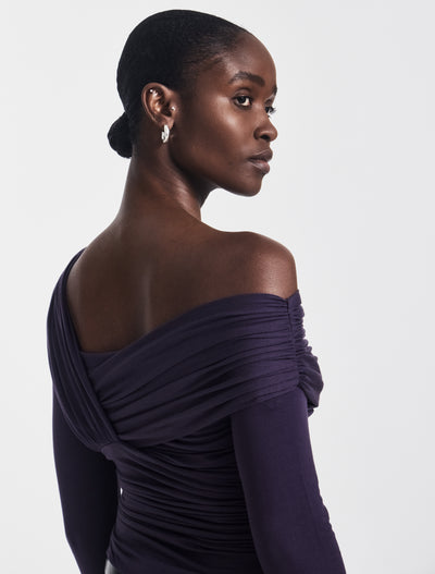 Corey Ruched Long Sleeve Top in Aubergine