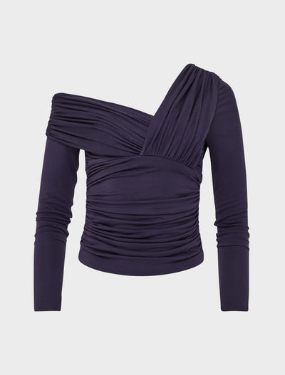 Corey Ruched Long Sleeve Top in Aubergine