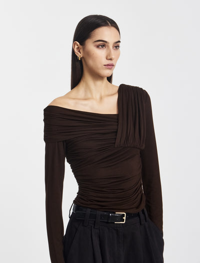 Corey Ruched Long Sleeve Top in Bitter Chocolate