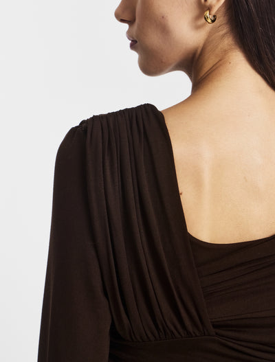 Corey Ruched Long Sleeve Top in Bitter Chocolate