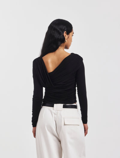 Corey Ruched Long Sleeve Top in Black