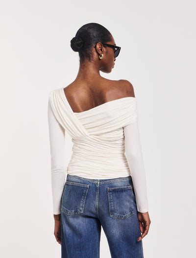 LS Aysm Bardot Top in Chalk White