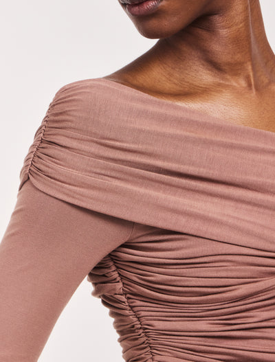 Corey Ruched Long Sleeve Top in Sandalwood