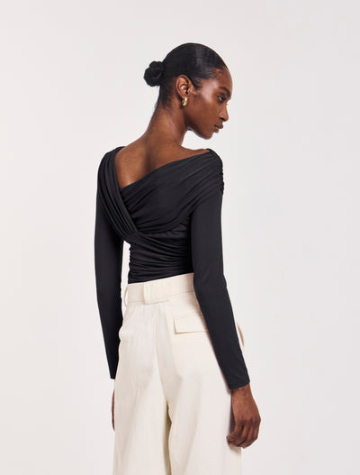 Corey Ruched Long Sleeve Top in Black