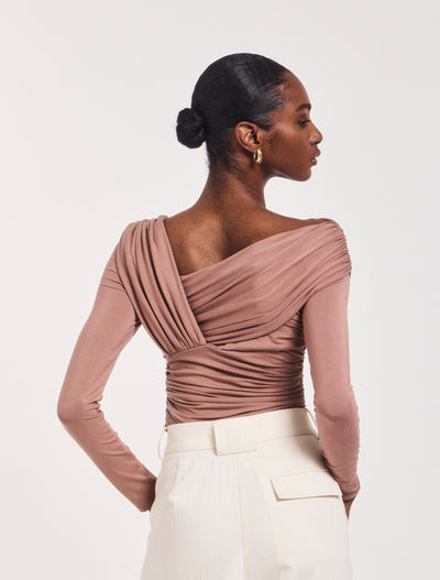 Corey Ruched Long Sleeve Top in Sandalwood