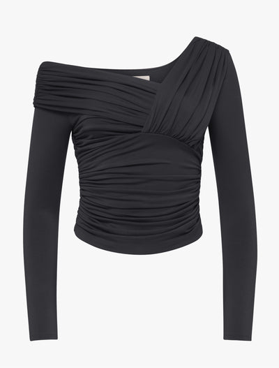 Corey Ruched Long Sleeve Top in Black